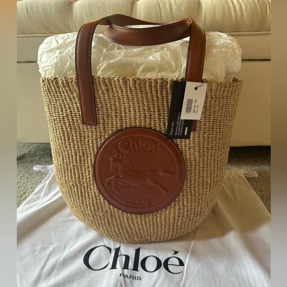 Chloe Handbags - Chloe Large Horse Medal Raffia Tote